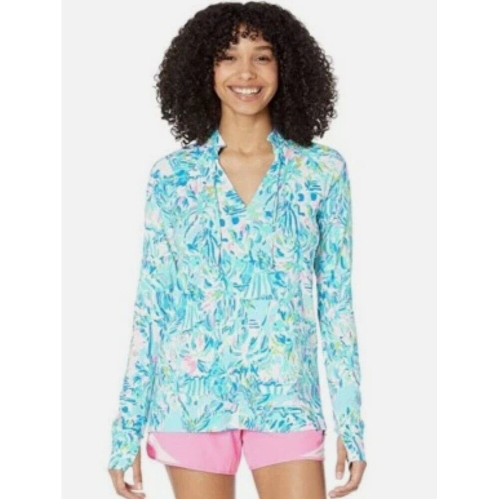 Lilly Pulitzer Blue Ibiza Long Sleeved V-neck Pullover, Small